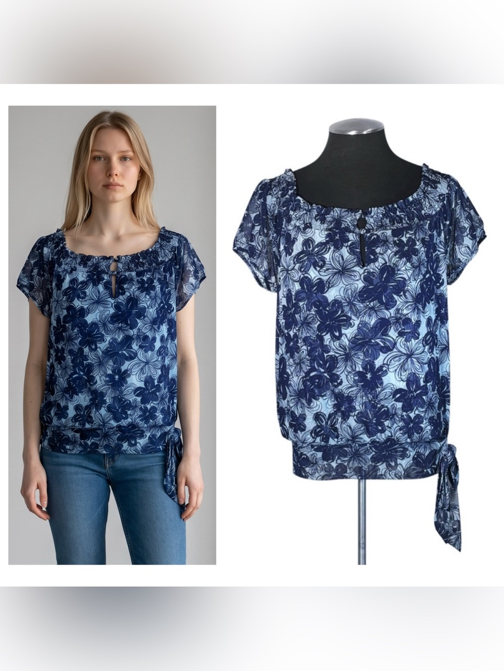 INC International Concepts – Mesh Floral Pullover Lined Blouse – Medium